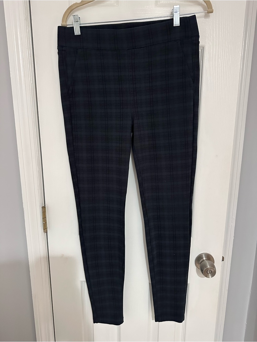 Liverpool Black and Dark Gray Plaid Ponte Skinny Pants